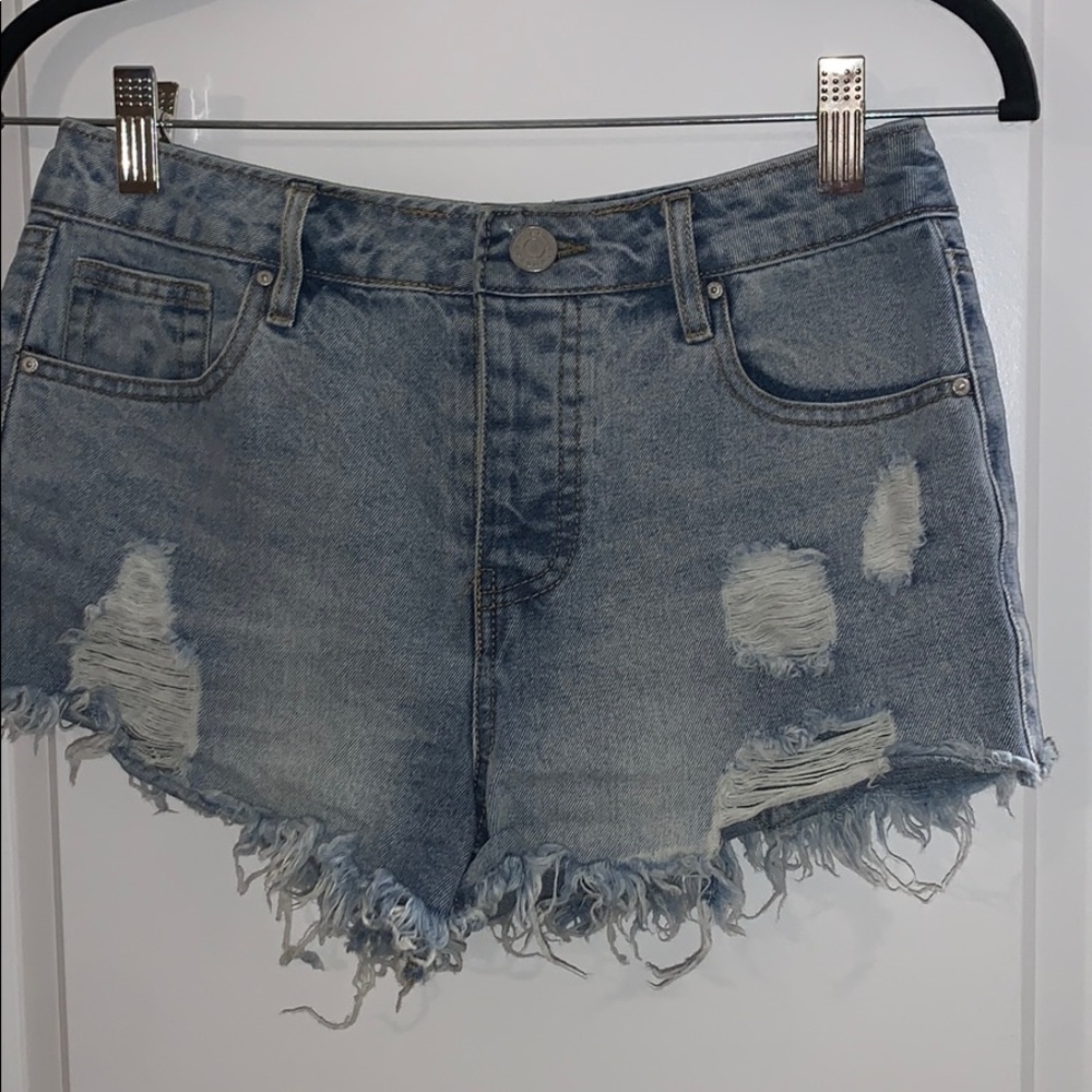 Distressed Light Denim Jean Shorts